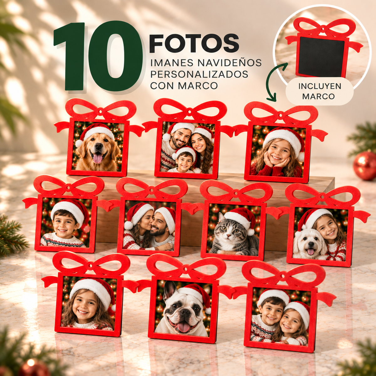 (10) Imanes Navideños Personalizados con Marco