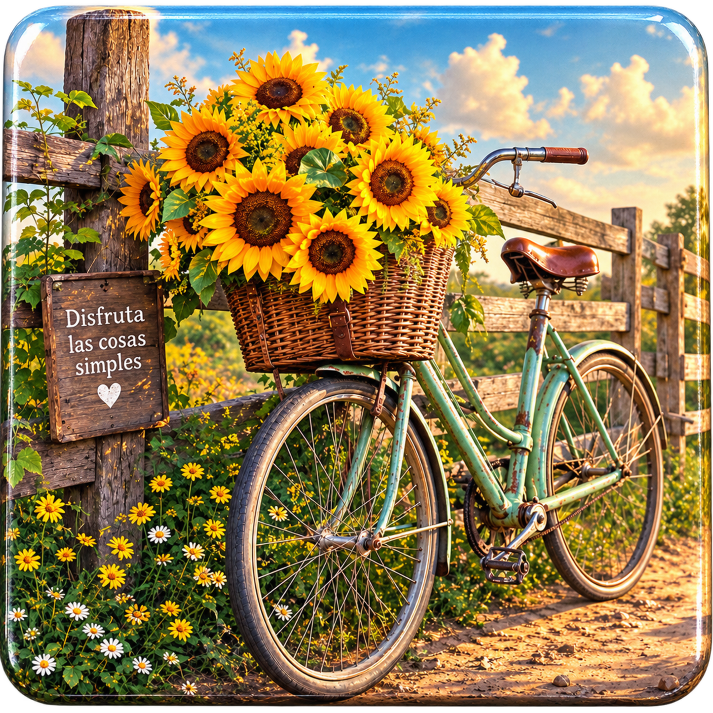 Girasoles junto a la cerca rústica