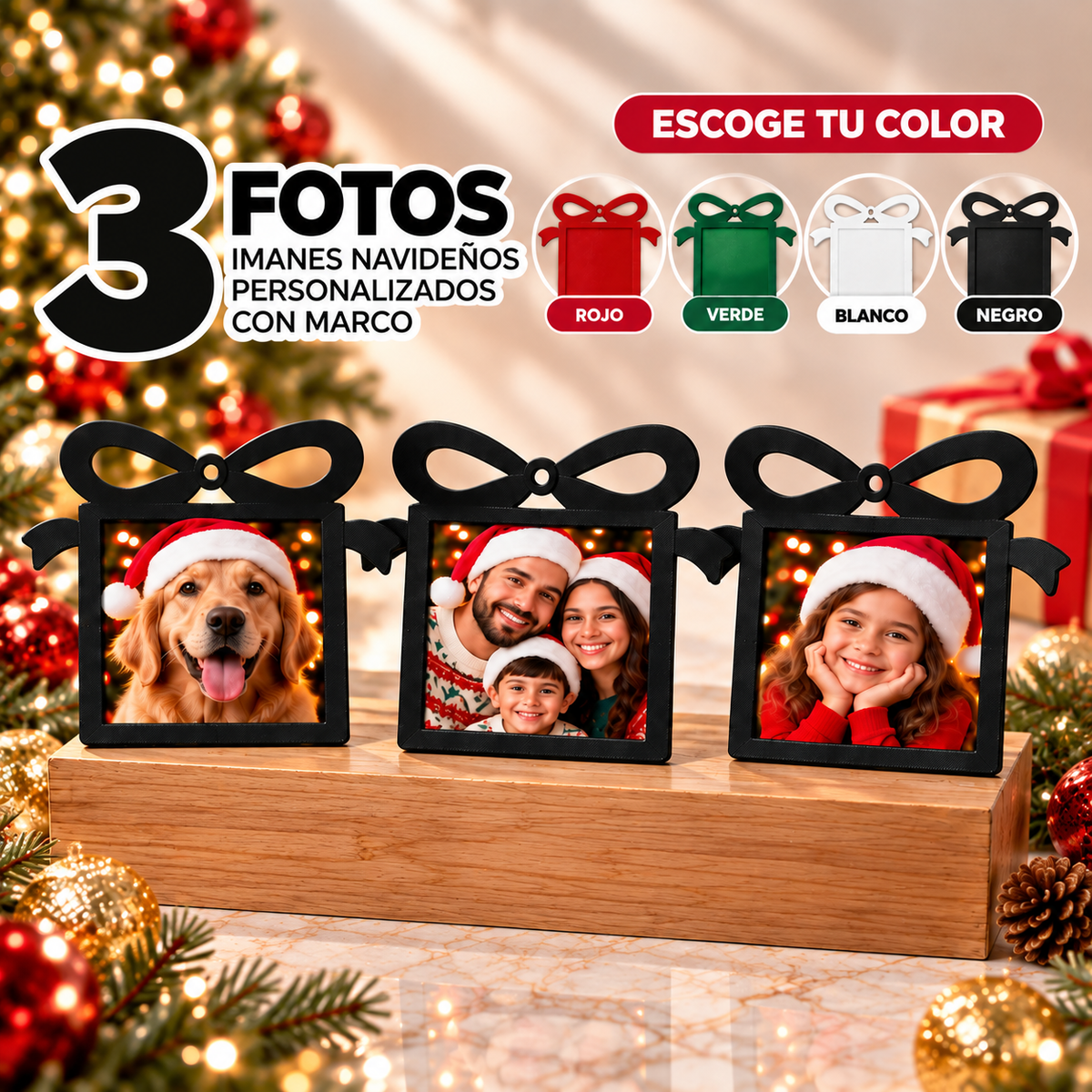 (3) Imanes Navideños Personalizados con Marco