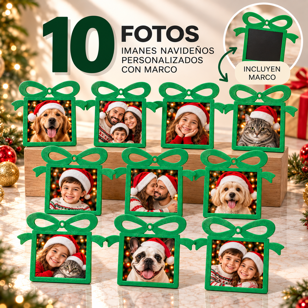 (10) Imanes Navideños Personalizados con Marco