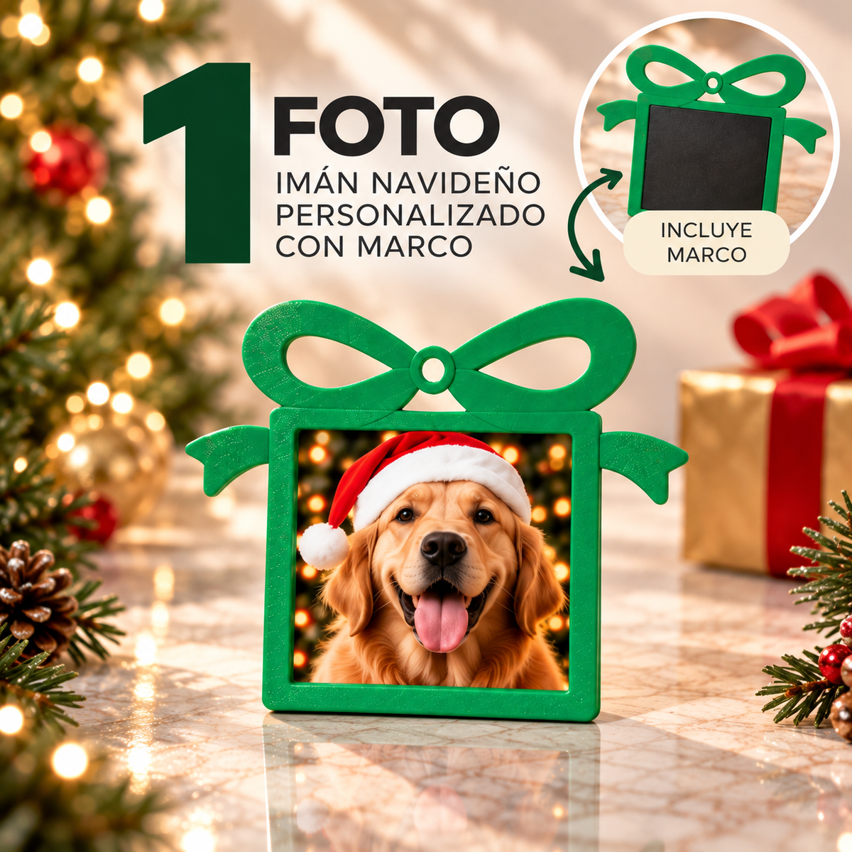 (1) Imanes Navideños Personalizados con Marco