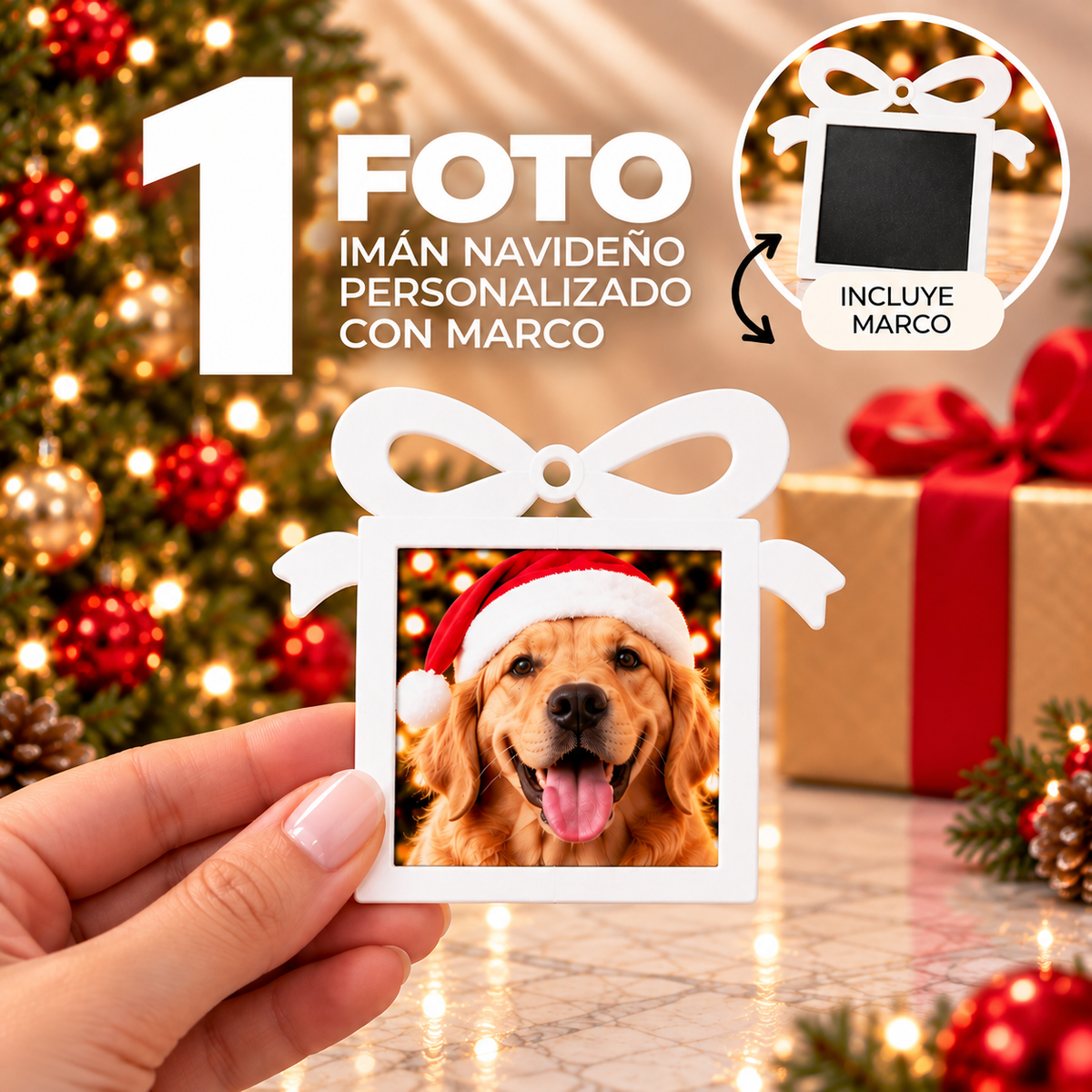 (1) Imanes Navideños Personalizados con Marco
