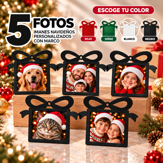 (5) Imanes Navideños Personalizados con Marco