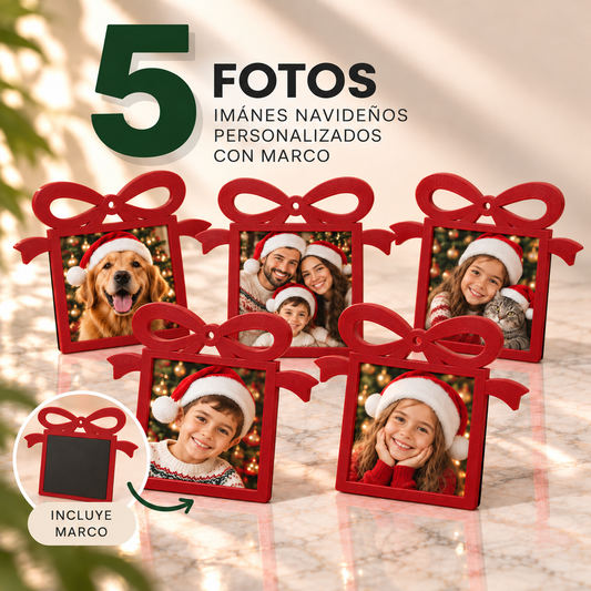 (5) Imanes Navideños Personalizados con Marco